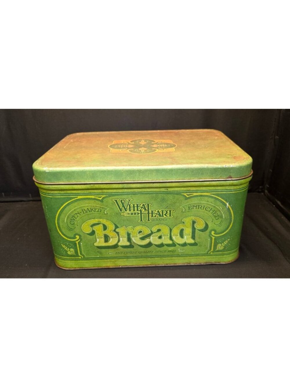 Vintage Green Retro Tin "Wheat Heart Bread" Box Kitchen Decor Storage